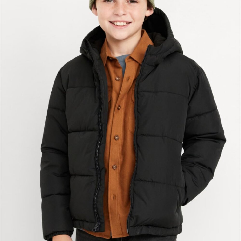 Water-Resistant Quilted Hooded Puffer Jacket for Boys XL 14-16 Black